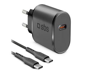 Kit SBS avec Chargeur Mural USB C et câble USB C de 1 m, Chargeur Mural et multiprise 15W pour téléphones Mobiles, Casques TWS, smartwatch, powerbank, Haut-Parleur, Kobo, Kindle