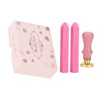 Kit Sceau Cire Cachet, Style Européen Classique, Manche en Hêtre, Motif Clair - Sceau Durable, Remplaçable, Idéal Invitations Mariage (Boite courte rose-fée manche rose)