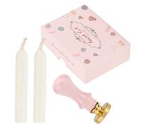 Kit Sceau Cire Cachet, Style Européen Classique, Manche en Hêtre, Motif Clair - Sceau Durable, Remplaçable, Idéal Invitations Mariage (Boîte courte rose-poignée de poudre de fée blanche)