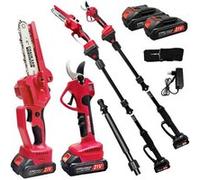 Kit scie électrique et cisaille électrique,OMOZUN Scie à élaguer et sécateur télescopiques rechargeables 4-en-1, 21 V, 500 W, 2 batteries, rayon d'action de 4 m, réglage multi-angles, outil de taille