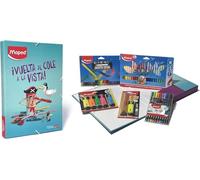 Kit scolaire Maped Retour au Cole - Kit complet de crayons de couleur en bois, marqueurs lavables, surligneurs fluorescents, crayons HB avec gomme, marqueurs fins et classeur.