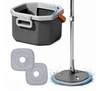 Kit seau essoreur rotatif 6L réservoir eau propre manche inox 2x microfibres