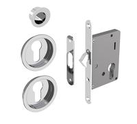 Kit de serrure pour porte coulissante SLID'UP by Mantion, Poignée ronde Ø 57 en acier finition Chrome, Garantie 5 ans