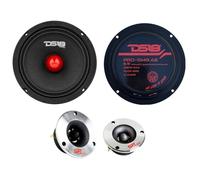 KIT Set avec 2 Haut-parleurs midrange DS18 Pro-GM6.4B 16,5 cm 4 ohm 140 Watts rms 480 Watts Max + 2 tweeters SP Audio SPTW28 9,4 cm 4 ohm 100 Watts rms 200 Watts Max, pour Voiture, kit Paire