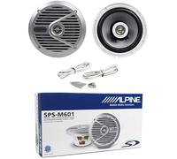 KIT Set pour Alpine SPS-M601 2 Haut-parleurs coaxiaux Marins 2 Voies, 16,5 cm 165 mm 6,5", étanches, 35 W RMS, 110 W Max., 4 ohms, pour Piscine, Bateau, mer, Paire + Accessoires offerts