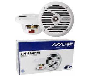 KIT Set pour Alpine SPS-M601W 2 Enceintes Marines coaxiales 2 Voies Blanches 16,5 cm 165 mm 6,5" étanche à l'eau 35 Watts rms 110 Watts Max 4 ohm, Piscine Bateau mer, par Paire
