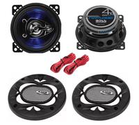 KIT Set pour Boss Audio Systems BE423, 2 Enceintes coaxiales 3 Voies 10 cm 100 mm 4", 112 Watts rms 225 Watts Max, 4 ohm, 90 DB, avec LED Bleue, Suspension en Gomme, par Paire + Accessoires offerts