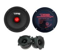 KIT Set pour DS18 avec 2 midrange Pro-GM6.4B 16,5 cm 4 ohm 140 Watts rms 480 Watts Max + 2 tweeters PRO-TW120B 7,9 cm 4 ohm 120 Watts rms 240 Watts Max, pour Voiture, kit Paire