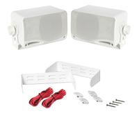 KIT Set pour Pyle PLMR24 2 Enceintes d'écoute universelles, Blanches, étanches, 200 Watts rms et 400 Watts Max, pour Plage, Bar, Restaurant, Bateau, annexe, par Paire + Supports et câbles offerts