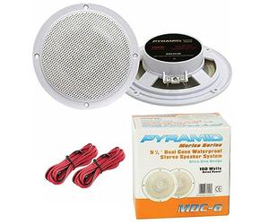 KIT Set pour Pyramid MDC6 2 Enceintes Double cône Blanches 50 Watts rms 100 Watts Max 15,3 cm 153 mm étanche Piscine Bateau Restaurant hôtel, par Paire, câbles d'installation Inclus
