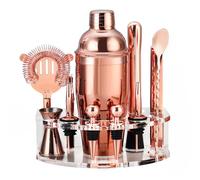 Kit Shaker à Cocktail avec Support, Kit Cocktail 12 Pièces en Acier Inoxydable avec Shaker Cocktail de 750ML, Doseur Cocktail Set pour Bar à Domicile, Fête, Mariage, Célébration (Or Rose)