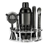 Kit Shaker à Cocktail avec Support, Kit Cocktail 12 Pièces en Acier Inoxydable avec Shaker Cocktail de 750ML, Doseur Cocktail Set pour Bar à Domicile, Fête, Mariage, Célébration (Noir)