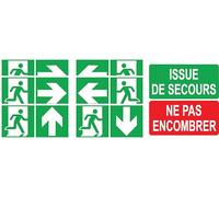 Kit Signalisation Issue de Secours - 8 Autocollants Directionnels (3 Droite + 3 Gauche + 2 Panneaux) - Conforme ISO 7010 - Stickers Évacuation ERP Professionnels (Pack 1)