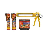 Kit SIKA couverture tuile Bande d'étanchéité bitumineuse 100mm x 3m - Mastic-colle souple 300ml x2 - Pistolet manuel pour cartouches