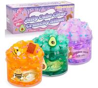 Kit Slime Crunchy Jelly Cube (Lot de 3) avec Charms Avocat, Nid d'abeille et Ourson Lavande - Jouet Sensoriel Parfumé pour Enfants - Cadeau Anniversaire Fille Garçon, Antistress & Préppy