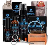 Kit Soin Barbe Homme Avec Huile à Barbe, Sérum de Croissance, Lavage, Baume, Brosse, Peigne, Ciseaux à Barbe