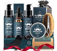 Kit Soins Barbe Homme, Oukzon 10 en 1 Coffret Barbe Idee Cadeau Homme | Kit Barbe Professionnel avec Huile Barbe, Shampoing, Cadeau Saint Valentin Fete des Peres Secret Santa pour Papa, Frere, Mari