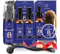 Kit Soins Barbe pour Hommes,Coffret Barbe Complet pour l'anniversaire,Noël -Produit Barbe Professionnelle avec Rouleau Barbe,Sérum