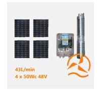 Kit solaire complet pompage 50 mètres 24-48 Volts 160 Watts 45 L/min avec 4 panneaux 50 W 12V