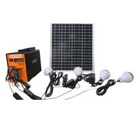 Kit Solaire Portable avec Système de Recharge, 12 heures d'autonomie 4 Lampes LED 12V, USB, Indicateur de Batterie, Orange et Noir