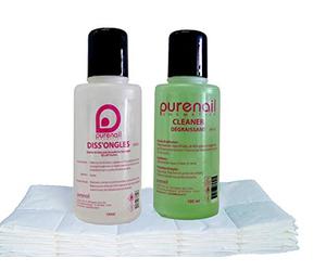 KIT SOLVANT MINI POCKET avec 1 Cleaner Dégraissant 100 ml + 1 Diss'Ongle 100 ml + 100 carrés de cellulose pour Gel UV et Faux Ongles, Livraison Gratuite en France