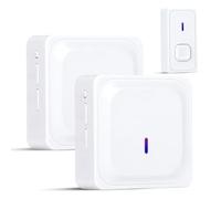 Kit sonnette de porte sans fil avec 2 récepteurs et 1 émetteur - Sonnette de porte étanche à l'extérieur - Portée de 300 m - 58 mélodies - 4 niveaux de volume - Avec flash LED (blanc)