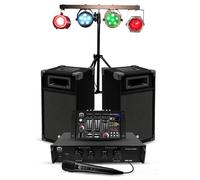 Kit Sono 300W Bm Sonic BMS-DJ300-USB-BT Initiation DJ Enceintes Ampli Table de Mixage Bluetooth, Kit d'éclairage 4 Effet LED