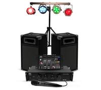 Kit Sono 300W Bm Sonic BMS-DJ300-USB-BT Initiation DJ Enceintes Ampli Table de Mixage Bluetooth, Kit d'éclairage 4 effet LED
