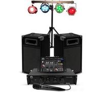 Kit Sono 300W Bm Sonic BMS-DJ300-USB-BT Initiation DJ Enceintes Ampli Table de Mixage Bluetooth, Kit d'éclairage 4 effet LED