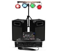 Kit Sono 300W Bm Sonic BMS-DJ300-USB-BT Initiation DJ Enceintes Ampli Table de Mixage Bluetooth, Kit d'éclairage 4 effet LED