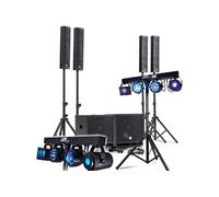 KIT SONO COMPLET 2400W DJ BM SONIC, 4 Enceintes satellites, 2x MEGA SUB 38cm USB/Bluetooth, Câbles, Micros, 2 PORTIQUES LUMIERES