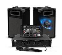 Kit Sonorisation 300W Bm Sonic BMS-DJ300 Initiation DJ Enceintes Ampli Table de Mixage Bluetooth USB, Micro, Lumière LED,Câbles