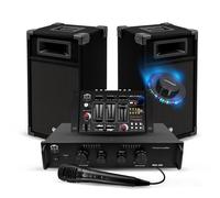 Kit Sonorisation 300W Bm Sonic BMS-DJ300 Initiation DJ Enceintes Ampli Table de Mixage Bluetooth USB, Micro, Lumière LED,Câbles