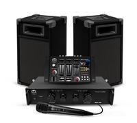 Kit Sonorisation 300W Bm Sonic BMS-DJ300-USB-BT Initiation DJ Enceintes Ampli Table de Mixage Bluetooth USB, Microphone Câblages
