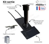 Kit sortie de toit tuile noir concentrique PGI pente 30 à 45 degrés Poujoulat Diamètre conduit concentrique ∅ 80/130