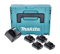 Kit source d'alimentation Makita 4x batterie BL 1021 B 12 V max. 2,0 Ah CXT (4x 197396-9) + chargeur DC 10 SB (197363-4) + Makpac