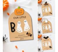 Kit souvenir - Cadre d'empreintes de main en bois pour loisirs créatifs, décoration de mémoire, tampon encreur, art de bébé | Kit d'empreintes de mains de bébé pour Halloween, Noël, fête de naissance