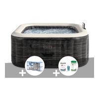 Kit spa gonflable Intex PureSpa Ardoise carré Bulles 4 places + 6 filtres + Kit de traitement brome