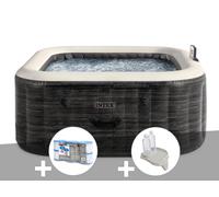 Kit spa gonflable Intex PureSpa Ardoise carré Bulles 4 places + 6 filtres + Porte-verre