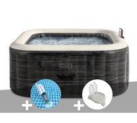 Kit spa gonflable Intex PureSpa Ardoise carré Bulles 4 places + Aspirateur + Porte-verre