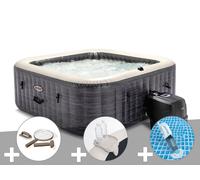 Kit spa gonflable Intex PureSpa Ardoise carré Bulles 4 places + Kit d'entretien + Porte-verre + Aspirateur