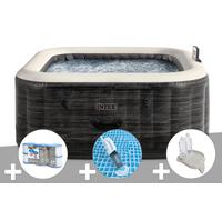 Kit spa gonflable Intex PureSpa Ardoise carré Bulles 6 places + 6 filtres + Aspirateur + Porte-verre