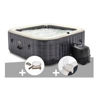 Kit spa gonflable Intex PureSpa Ardoise carré Bulles 6 places + Kit d'entretien + Porte-verre