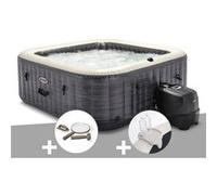 Kit spa gonflable Intex PureSpa Ardoise carré Bulles 6 places + Kit d'entretien + Porte-verre