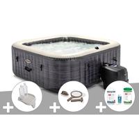 Kit spa gonflable PureSpa Ardoise carré Bulles 6 places , Kit d'entretien , Porte-verre , Kit de traitement brome