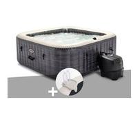 Kit spa gonflable Intex PureSpa Ardoise carré Bulles 6 places + Porte-verre