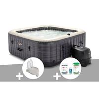 Kit spa gonflable Intex PureSpa Ardoise carré Bulles 6 places + Porte-verre + Kit traitement brome