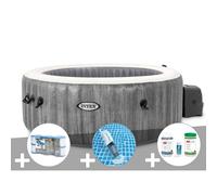 Kit spa gonflable Intex PureSpa Baltik rond Bulles 6 places + 6 filtres + Aspirateur + Kit de traitement brome