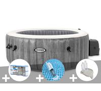 Kit spa gonflable Intex PureSpa Baltik rond Bulles 6 places + 6 filtres + Aspirateur + Porte-verre