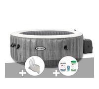 Kit spa gonflable Intex PureSpa Baltik rond Bulles 6 places + Porte-verre + Kit de traitement brome